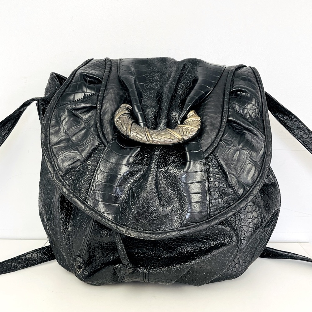 ❌SOLD❌Vintage Black Avant Garde Faux Leather Drawstring Crossbody